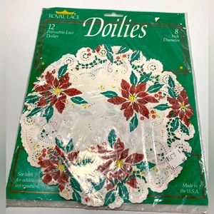 Vintage 8 Inch Doilies Paper Lace Poinsettias Package of 12 New in Package